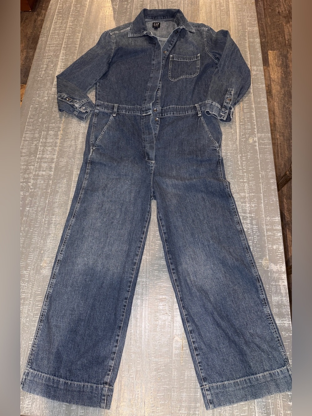 GAP Denim Utility Jumpsuit Size 0 Wide Leg Long Sleeve Boiler Suit Coveralls